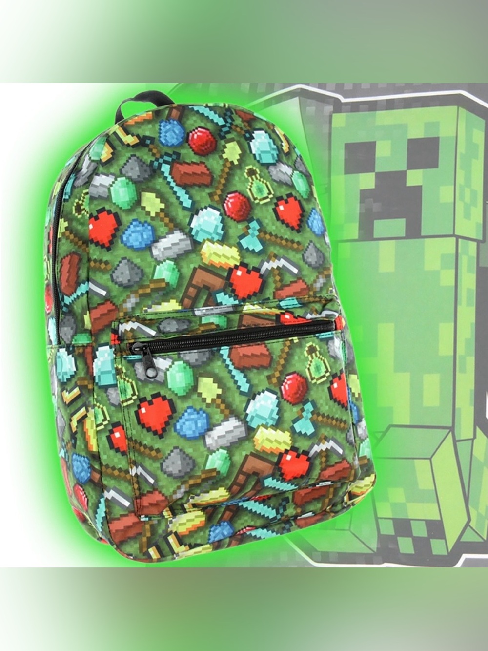 Minecraft Sword Pickaxe Items All Over Sublimated Print Laptop Backpack Bag